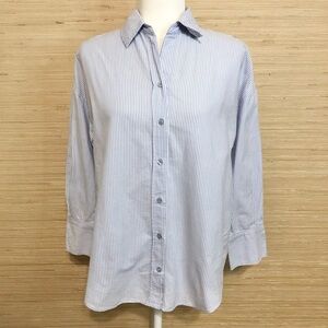 Zara Blue Pin Striped Long Sleeve Collared Cotton Tunic Button Down Shirt XS